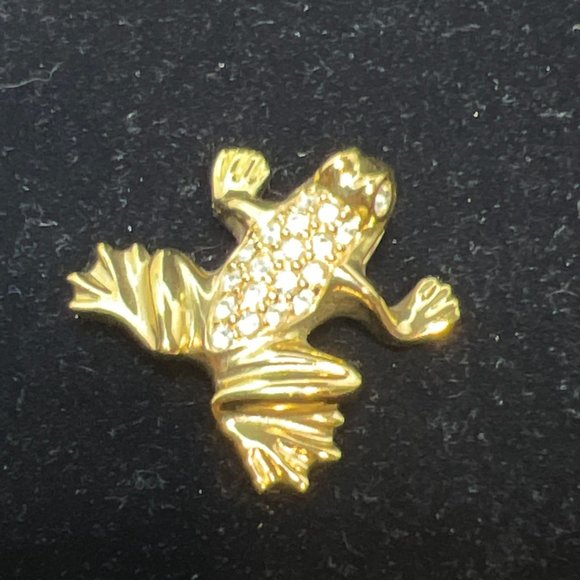 Vintage Gold Tone And Swarovski Crystal Frog Brooch Signed SAL (4085) - Picture 2 of 6